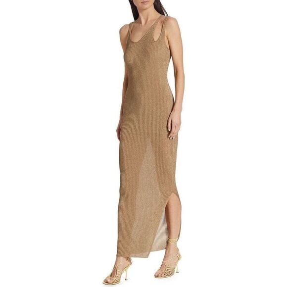 JONATHAN SIMKHAI Ivette Metallic Rib-Knit Midi-Dress